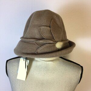New! Lawliet Bucket Hat One Size Tan/Brown Wool Blend Side Flower Winter Retro
